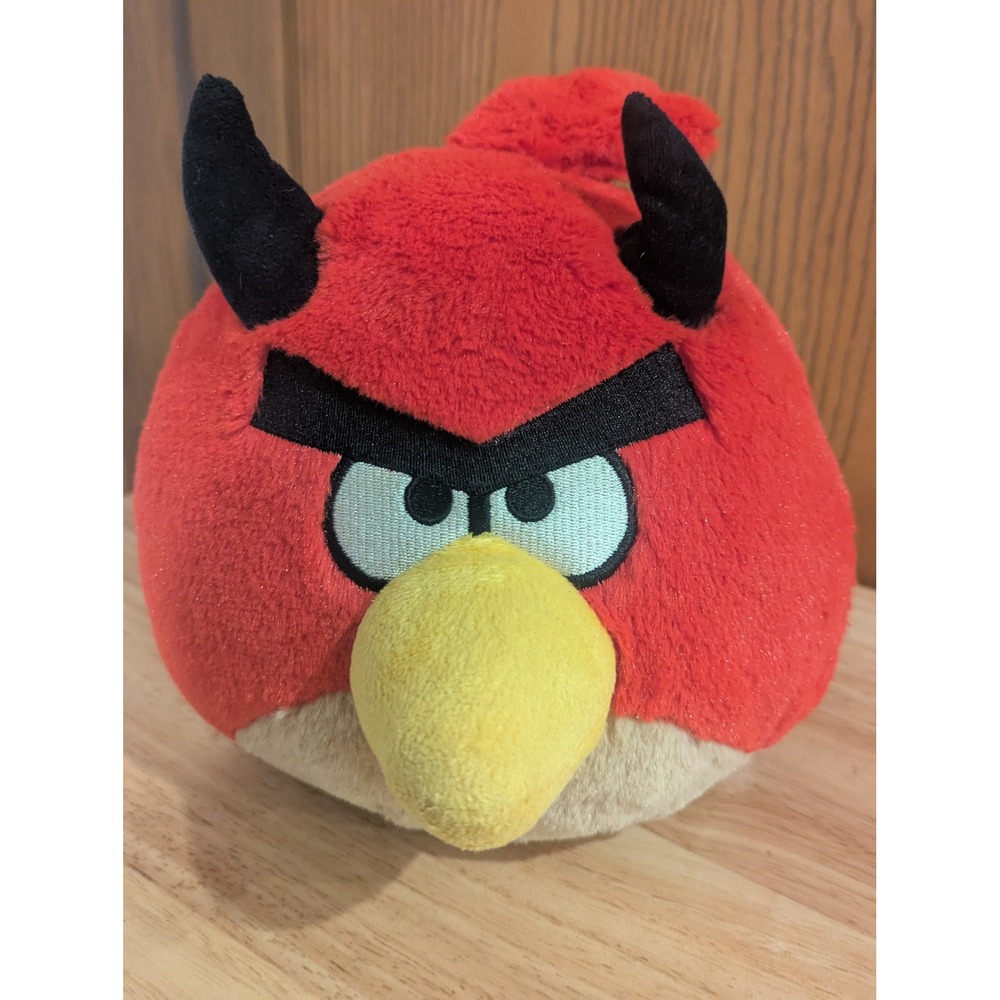 Angry Birds Red Bird Devil Plush 2011 Commonwealth Toy Halloween Red Horns Tail